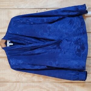 Laura & Jayne Collection NWT Vintage Royal Blue Satin Wrap Blouse Size 8